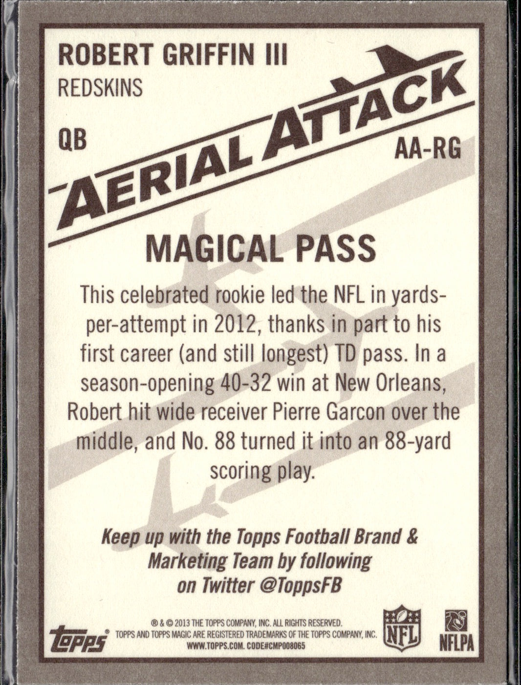 Robert Griffin III #AA-RG Aerial Attack 2013 Topps Magic Washington Redskins