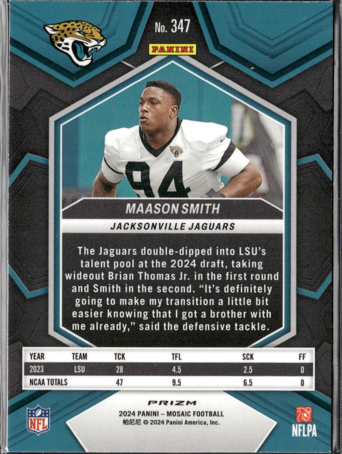 Maason Smith #347 Mosaic Green 2024 Panini Mosaic Jacksonville Jaguars