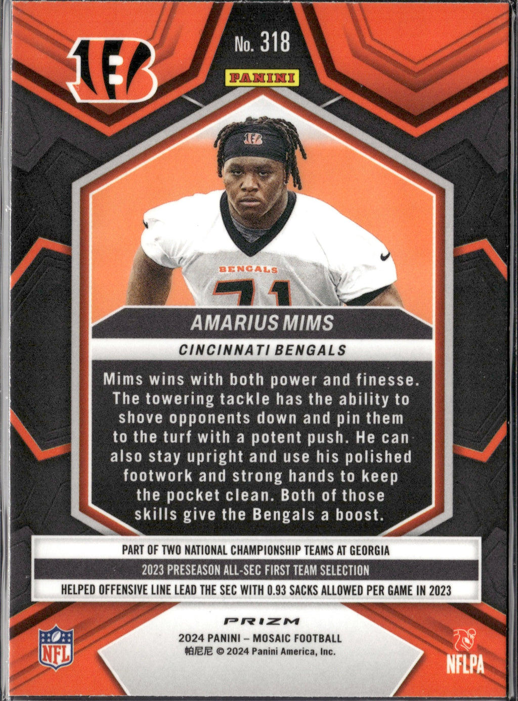 Amarius Mims #318 Mosaic Green 2024 Panini Mosaic Cincinnati Bengals