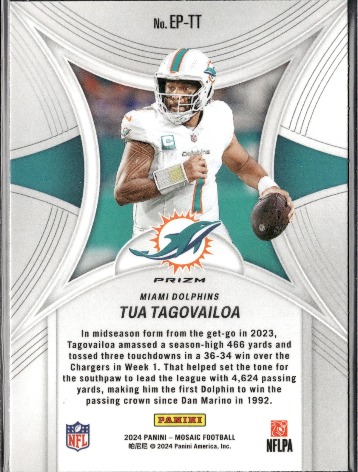Tua Tagovailoa #EP-TT Epic Performers Mosaic Green 2024 Panini Mosaic Dolphins