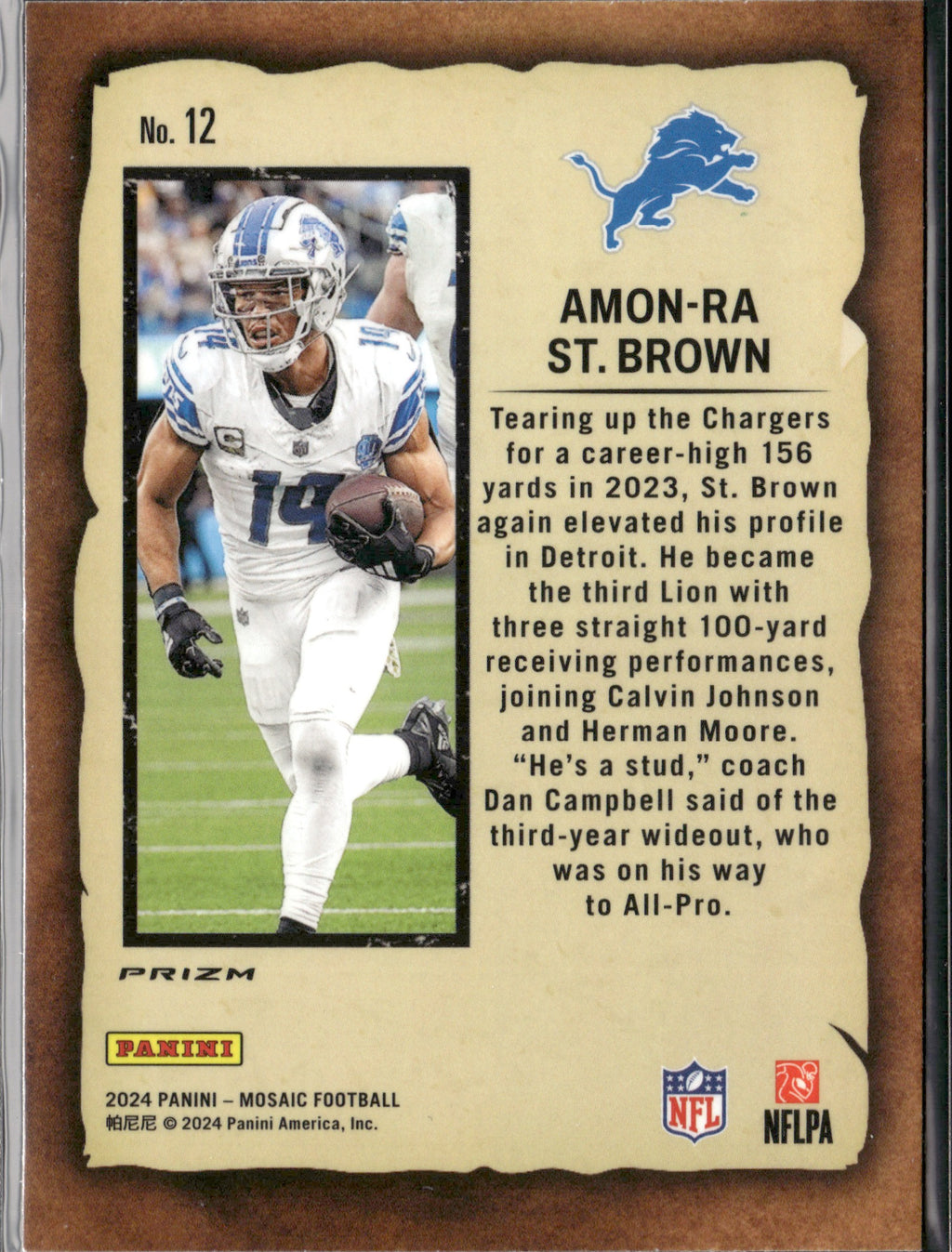 Amon-Ra St. Brown #12 Notoriety Mosaic Green 2024 Panini Mosaic Detroit Lions