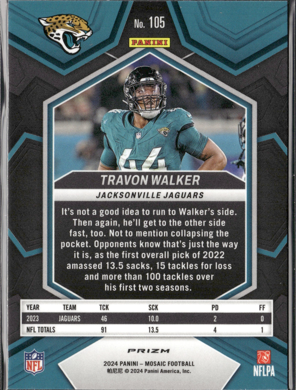 Travon Walker #105 Mosaic Green 2024 Panini Mosaic Jacksonville Jaguars