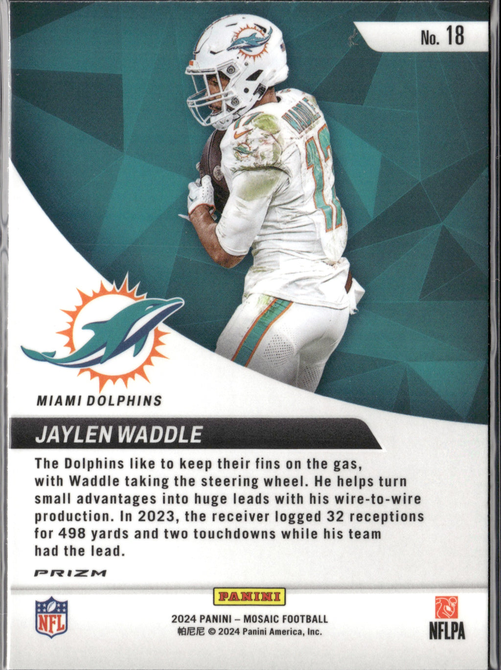 Jaylen Waddle #18 Elevate Mosaic Green 2024 Panini Mosaic Miami Dolphins