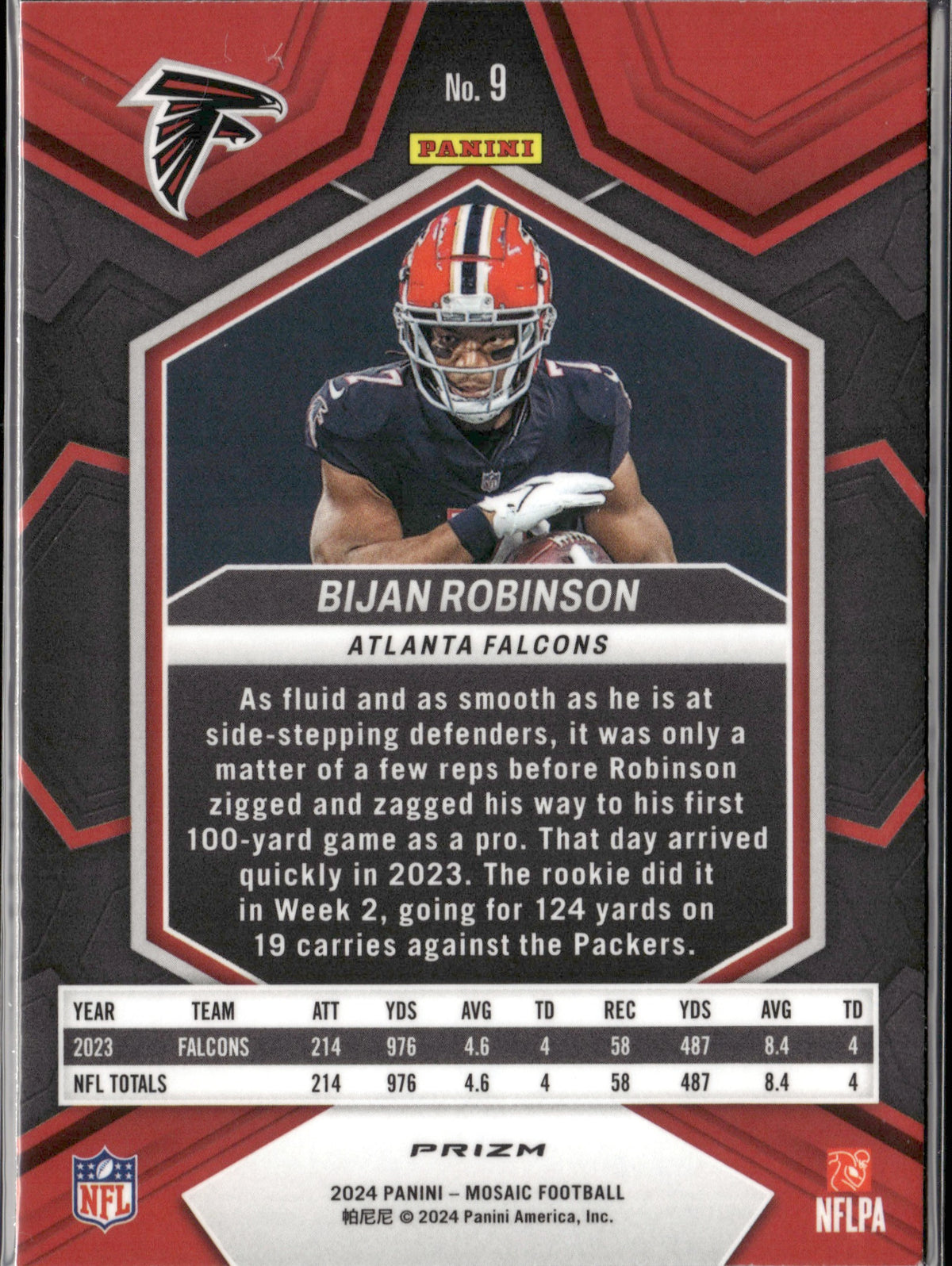 Bijan Robinson #9 Mosaic Green 2024 Panini Mosaic Atlanta Falcons