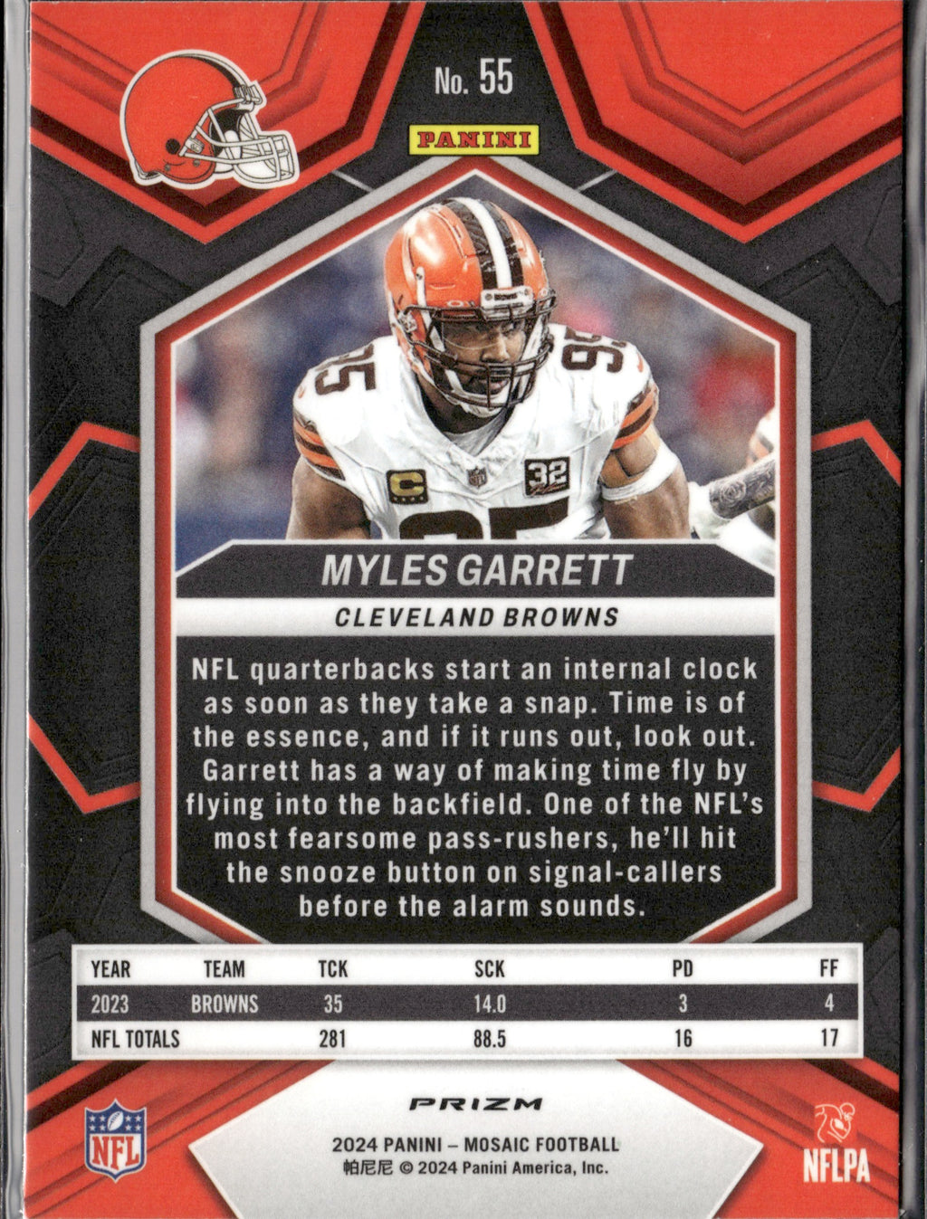 Myles Garrett #55 Mosaic Green 2024 Panini Mosaic Cleveland Browns