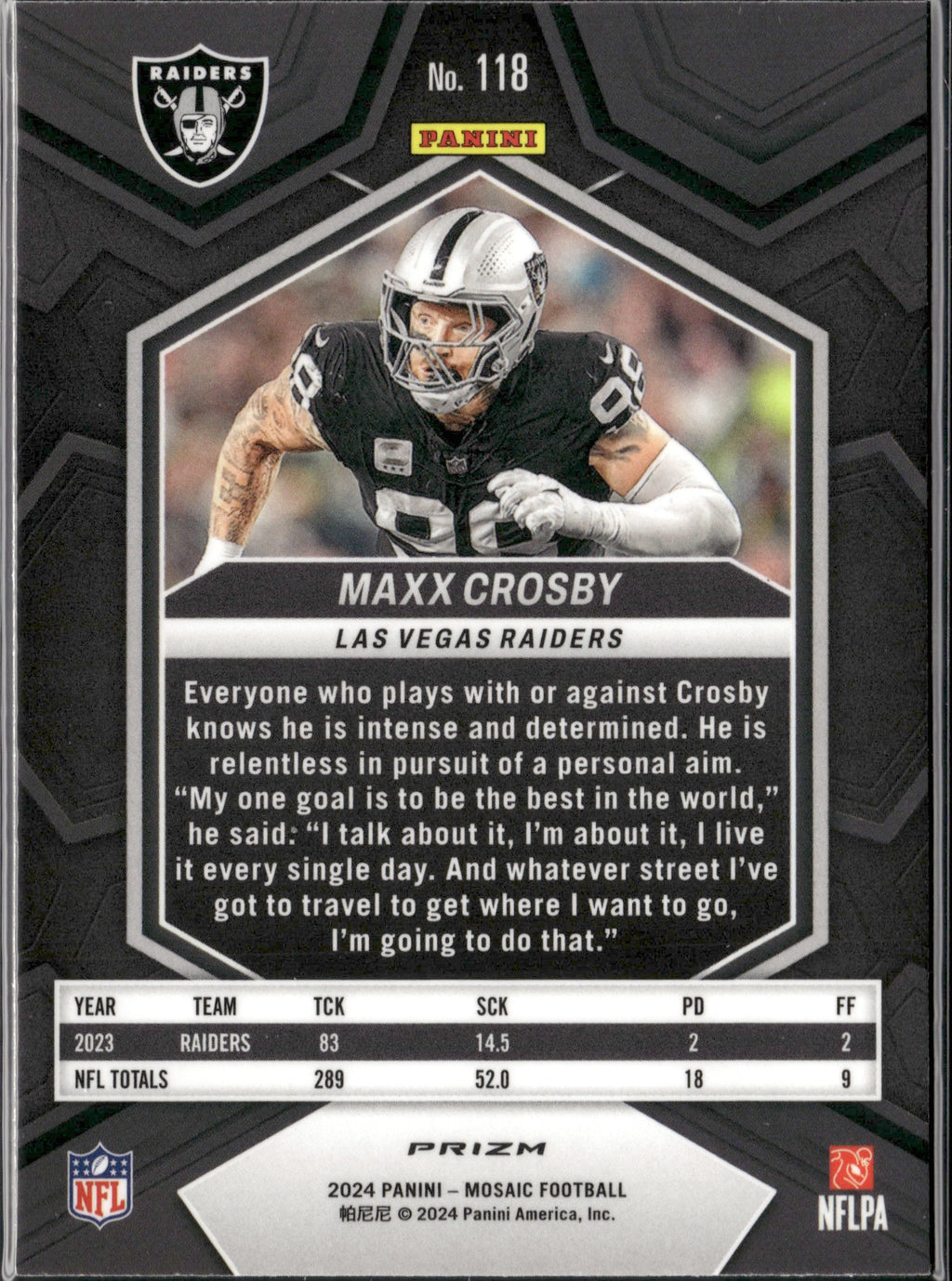 Maxx Crosby #118 Mosaic Green 2024 Panini Mosaic Las Vegas Raiders