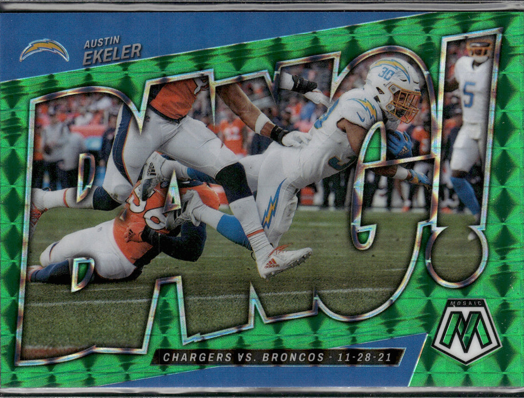 Austin Ekeler #B-7 Bang! Mosaic Green 2022 Panini Mosaic Los Angeles Chargers