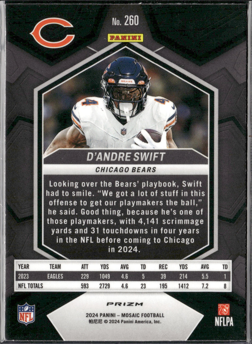 D'Andre Swift #260 Mosaic Green 2024 Panini Mosaic Chicago Bears