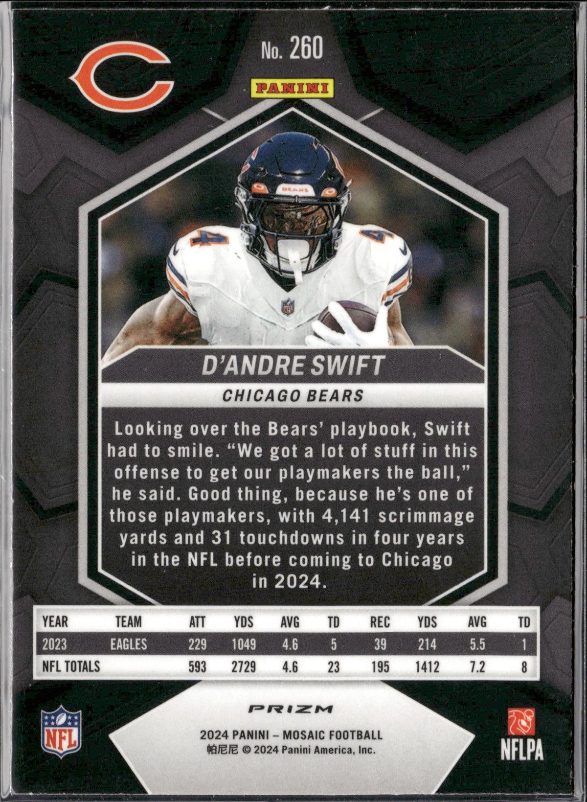 D'Andre Swift #260 Mosaic Green 2024 Panini Mosaic Chicago Bears
