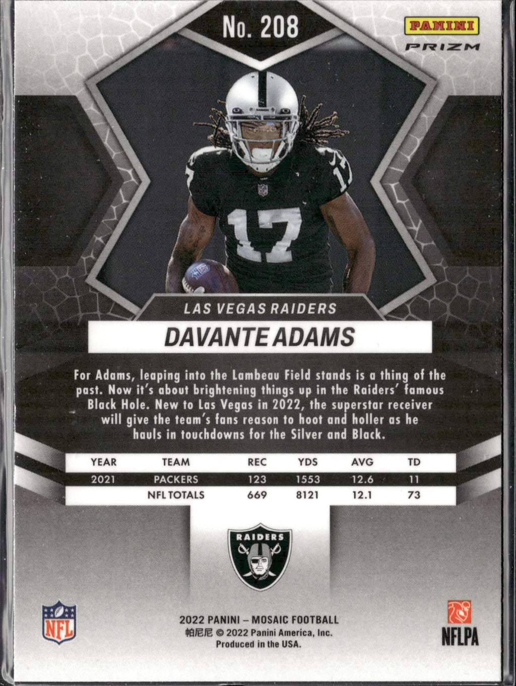 Davante Adams #208 Mosaic Green 2022 Panini Mosaic Las Vegas Raiders