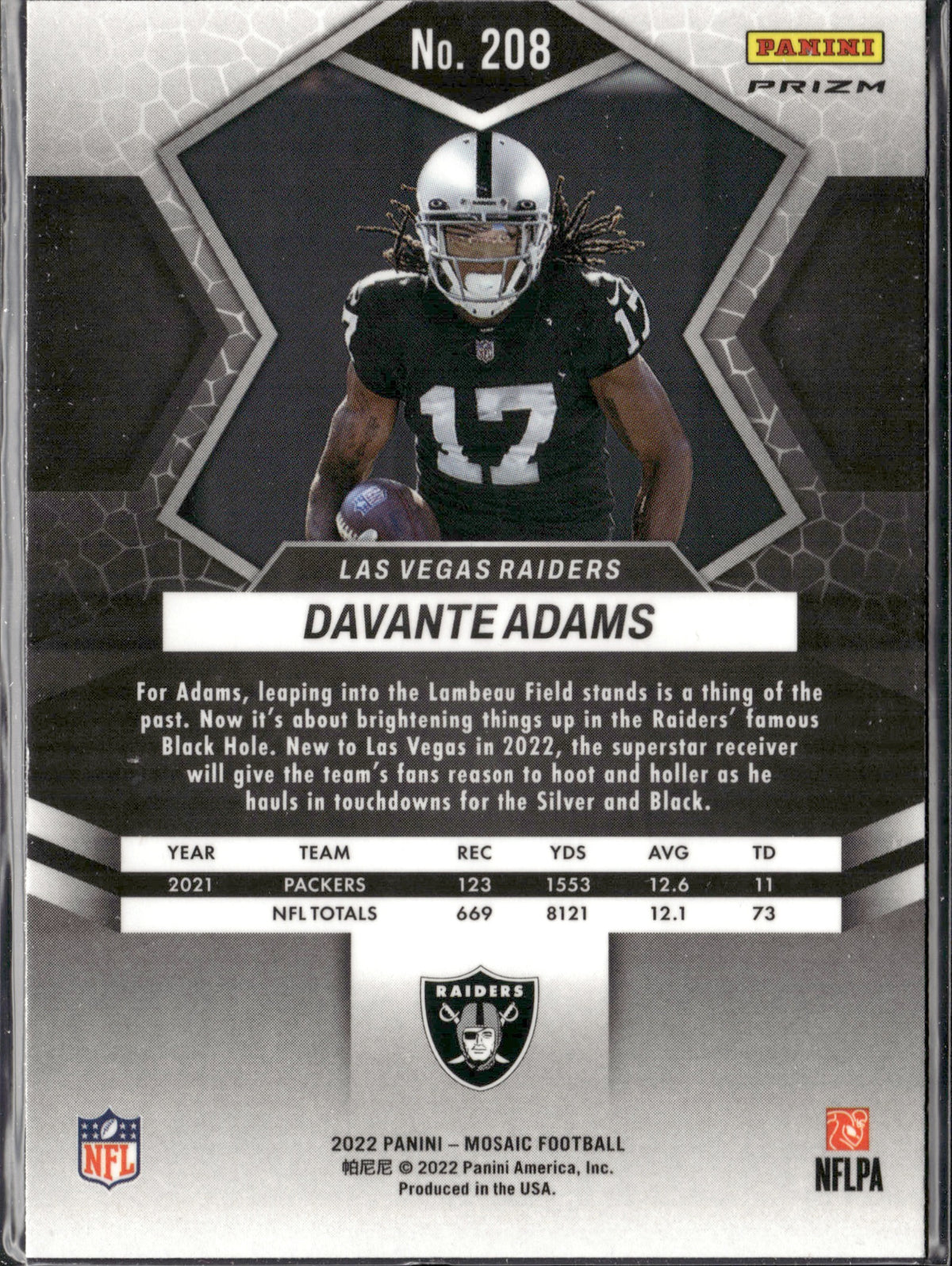Davante Adams #208 Mosaic Green 2022 Panini Mosaic Las Vegas Raiders