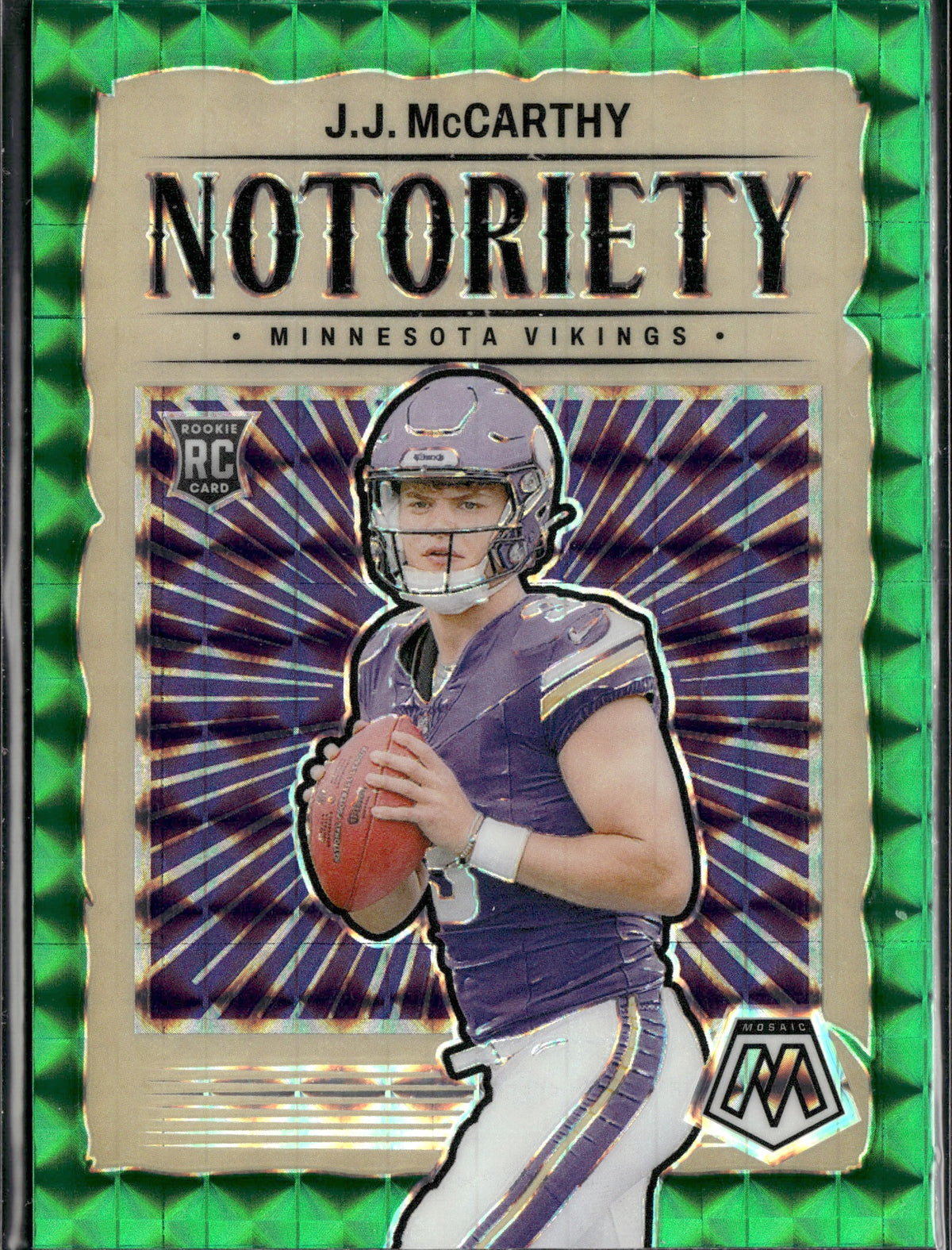 J.J. McCarthy #21 Notoriety Mosaic Green 2024 Panini Mosaic Minnesota Vikings