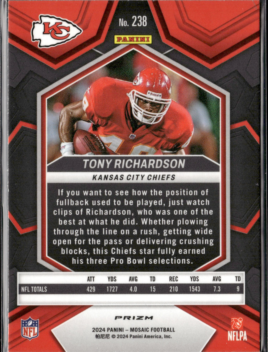 Tony Richardson #238 Mosaic Green 2024 Panini Mosaic Kansas City Chiefs
