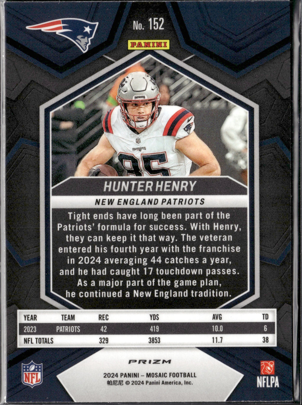 Hunter Henry #152 Mosaic Green 2024 Panini Mosaic New England Patriots