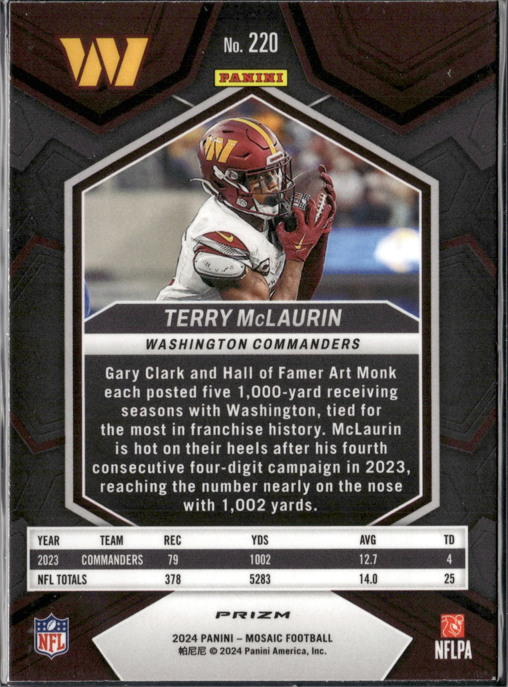 Terry McLaurin #220 Mosaic Green 2024 Panini Mosaic Washington Commanders