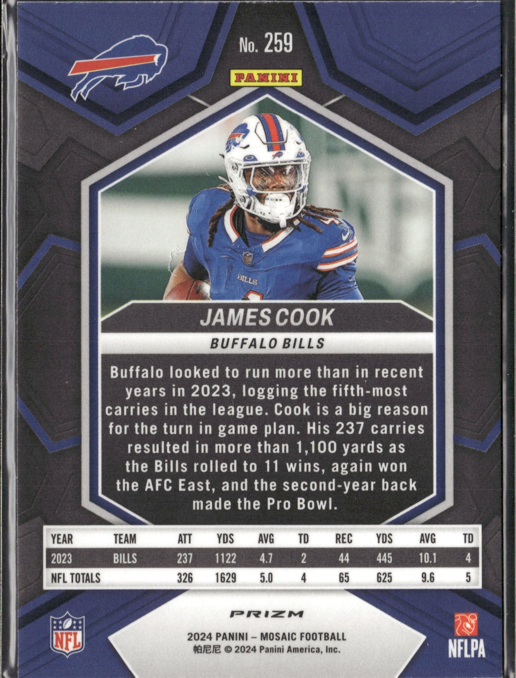 James Cook #259 Mosaic Reactive Blue 2024 Panini Mosaic Buffalo Bills