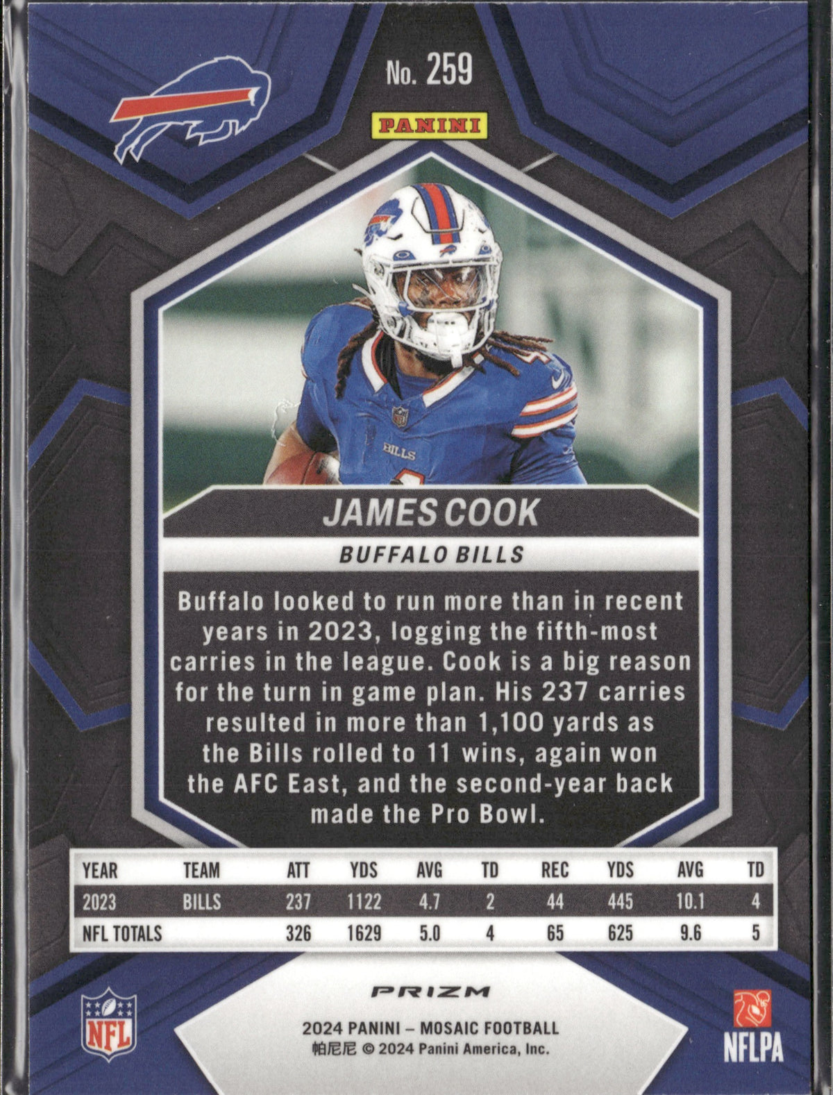 James Cook #259 Mosaic Reactive Blue 2024 Panini Mosaic Buffalo Bills