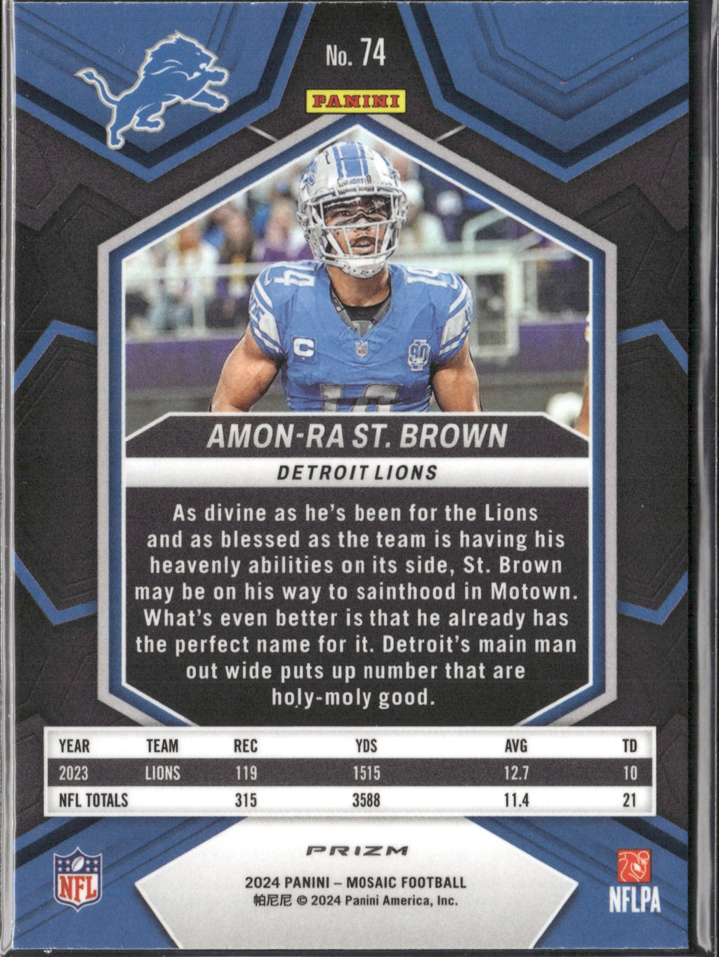 Amon-Ra St. Brown #74 Mosaic Reactive Blue 2024 Panini Mosaic Detroit Lions