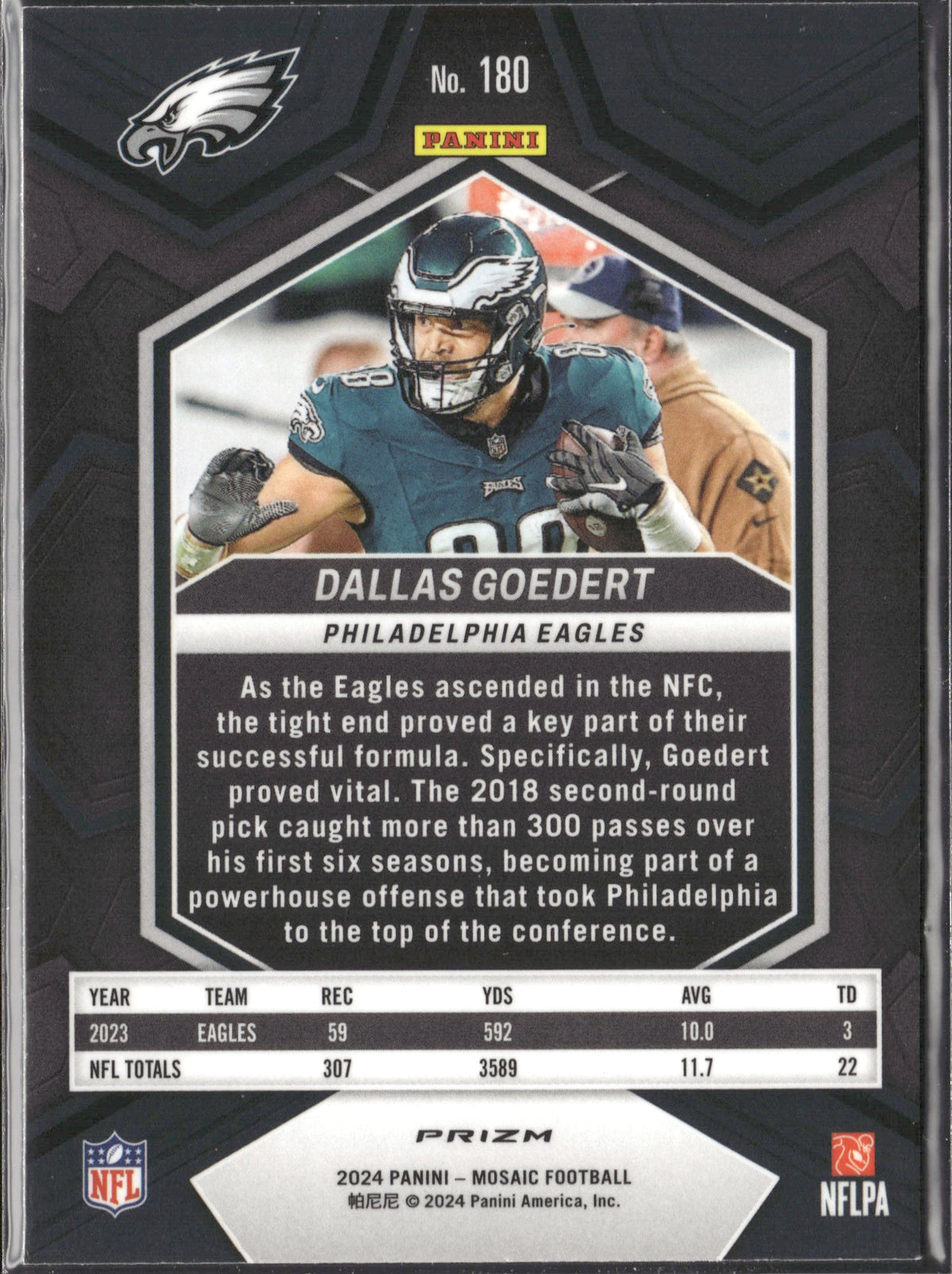 Dallas Goedert #180 Mosaic Reactive Yellow 2024 Panini Mosaic Eagles