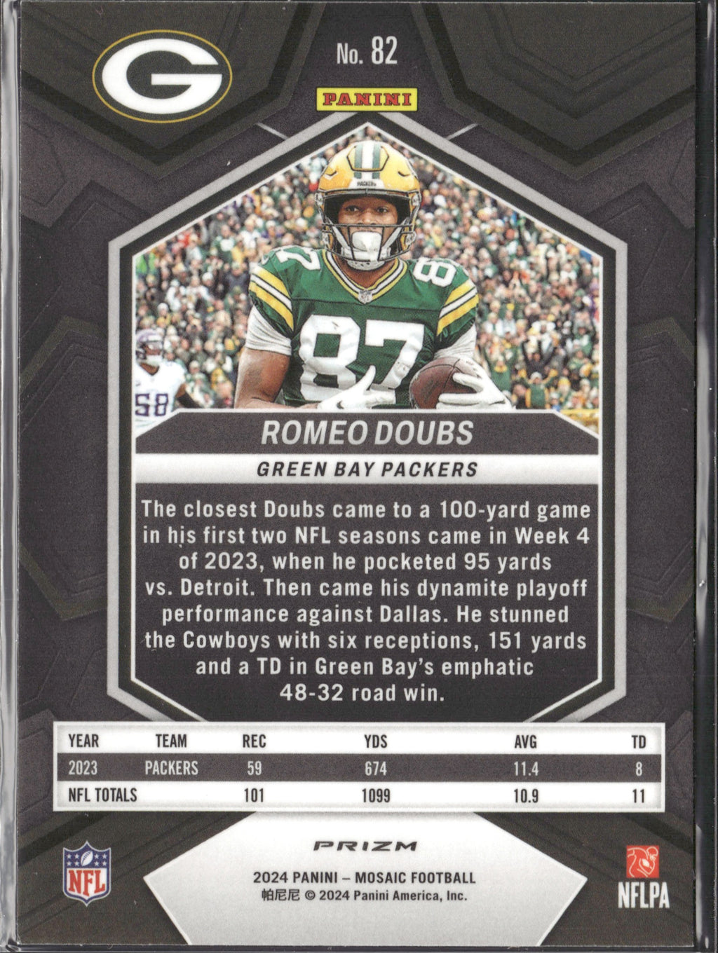 Romeo Doubs #82 Mosaic Reactive Yellow 2024 Panini Mosaic Green Bay Packers