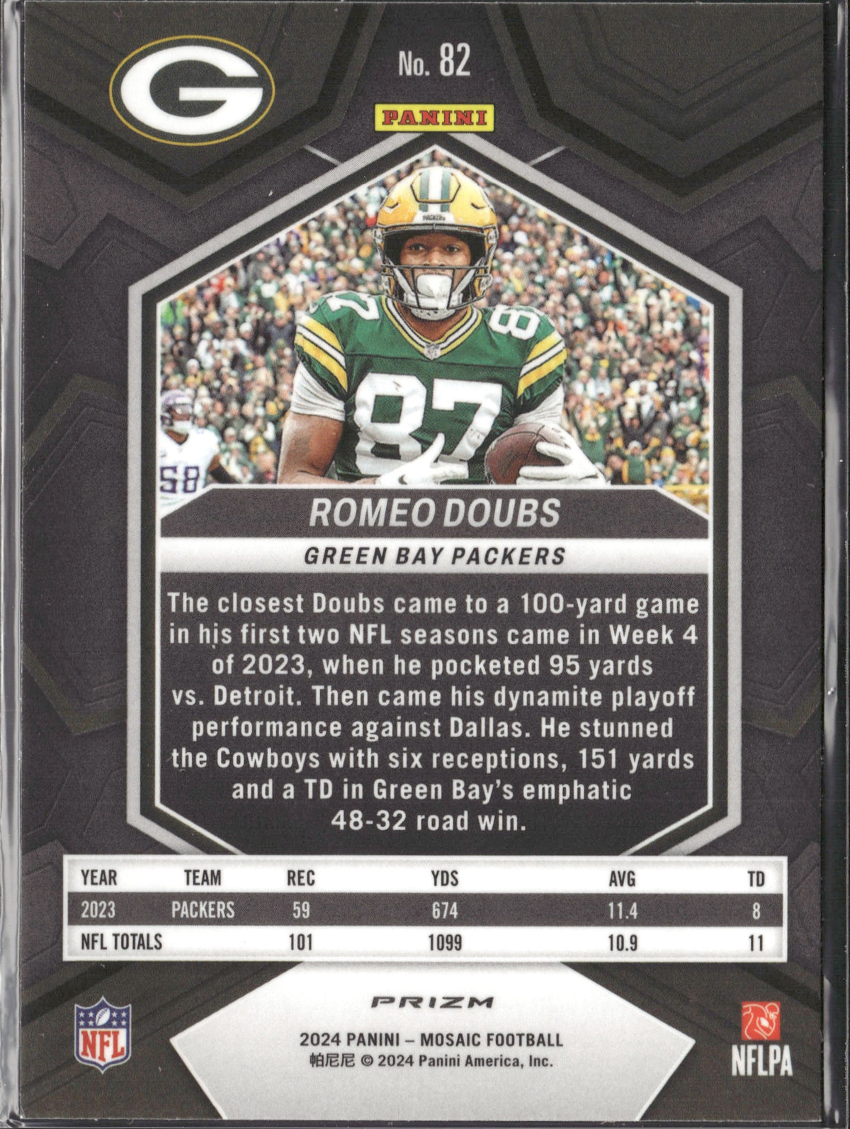 Romeo Doubs #82 Mosaic Reactive Yellow 2024 Panini Mosaic Green Bay Packers