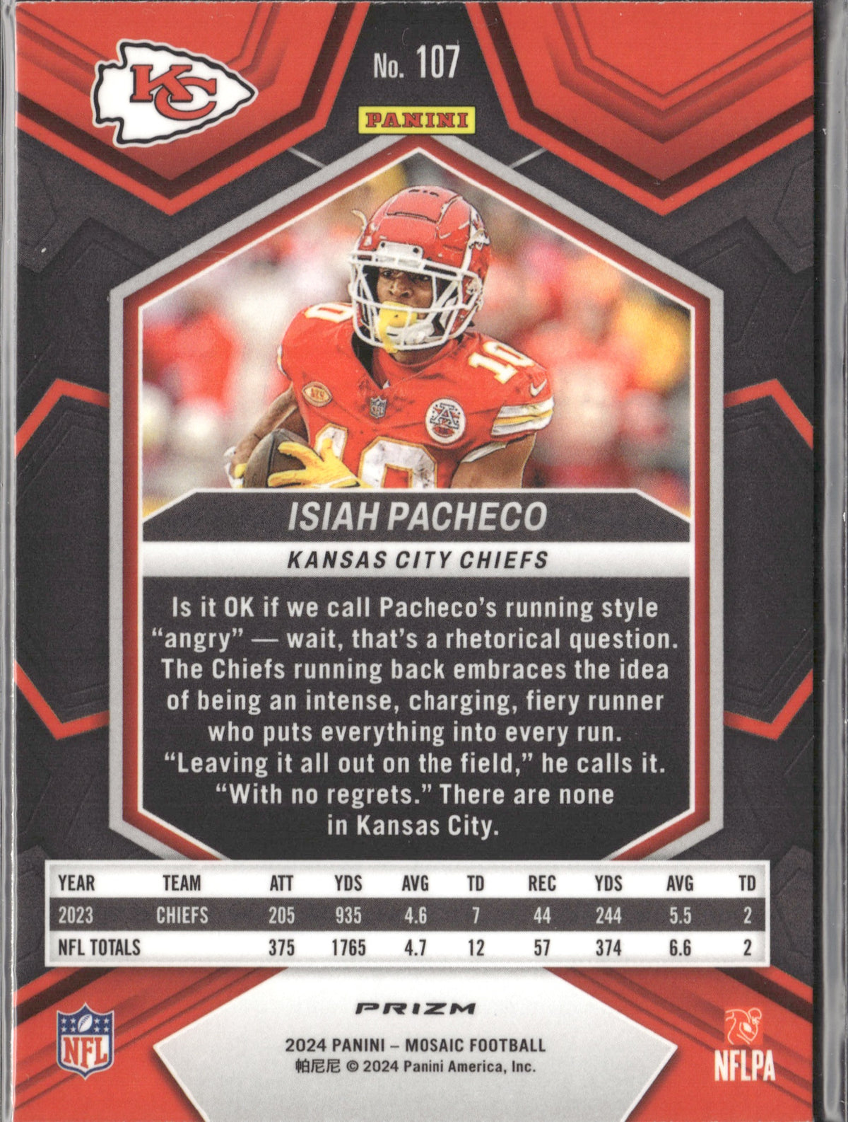 Isiah Pacheco #107 Mosaic Reactive Yellow 2024 Panini Mosaic Kansas City Chiefs