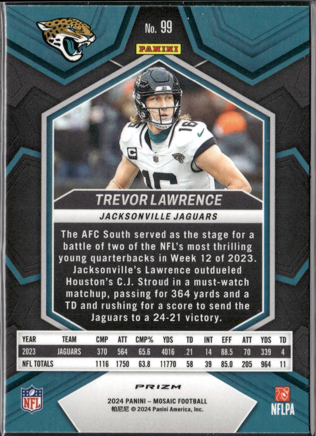 Trevor Lawrence #99 Silver 2024 Panini Mosaic Jaguars