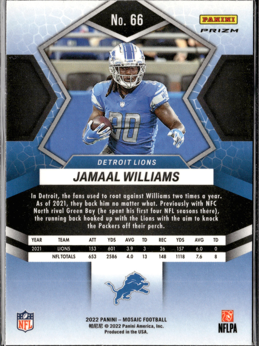 Jamaal Williams #66 Mosaic Camo Pink 2022 Panini Mosaic Detroit Lions