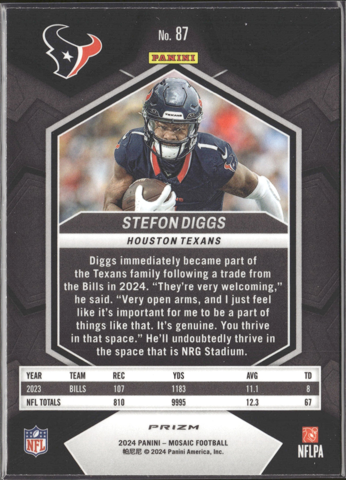 Stefon Diggs #87 Mosaic 2024 Panini Mosaic Houston Texans
