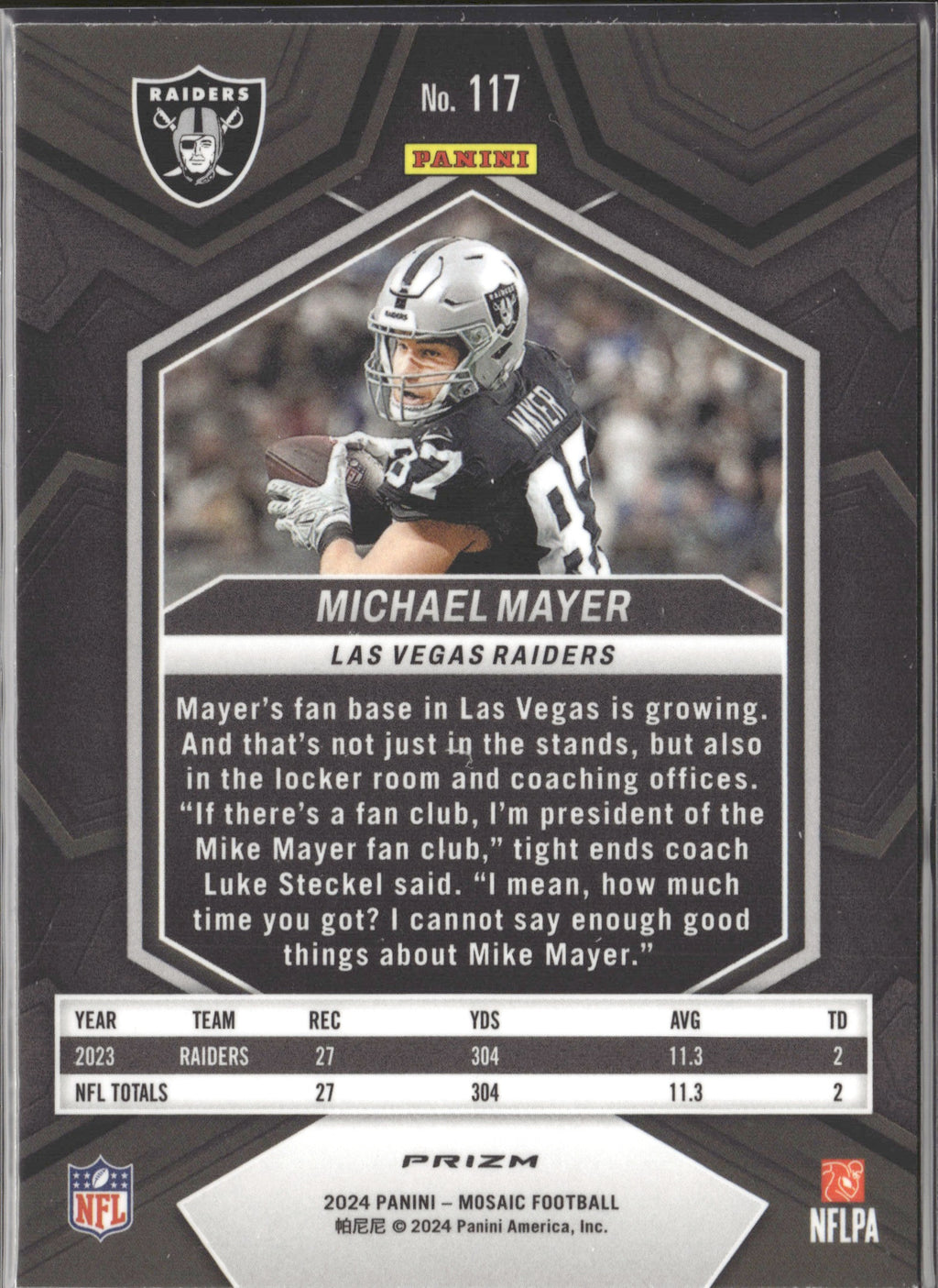 Michael Mayer #117 Mosaic 2024 Panini Mosaic Las Vegas Raiders