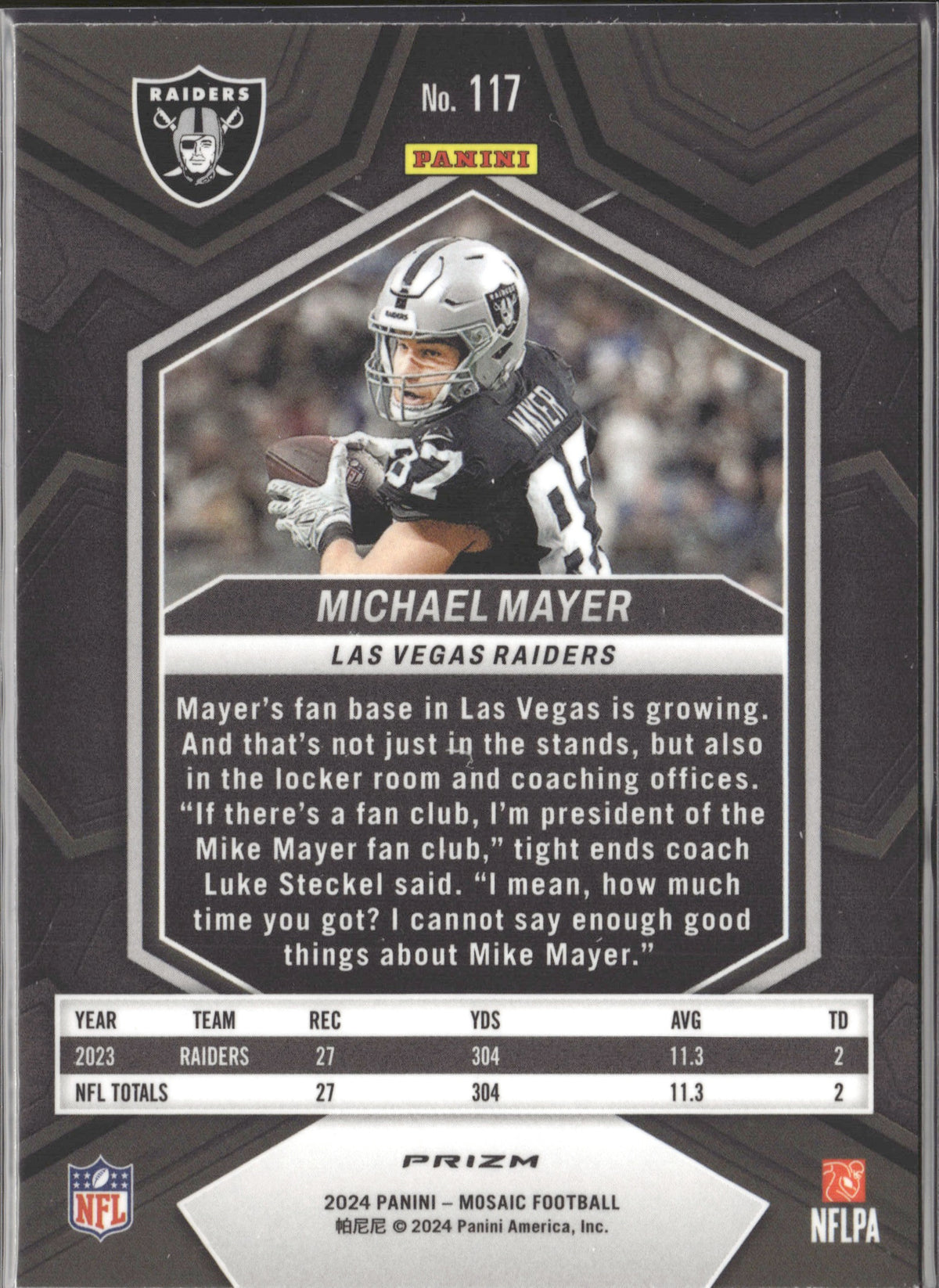 Michael Mayer #117 Mosaic 2024 Panini Mosaic Las Vegas Raiders