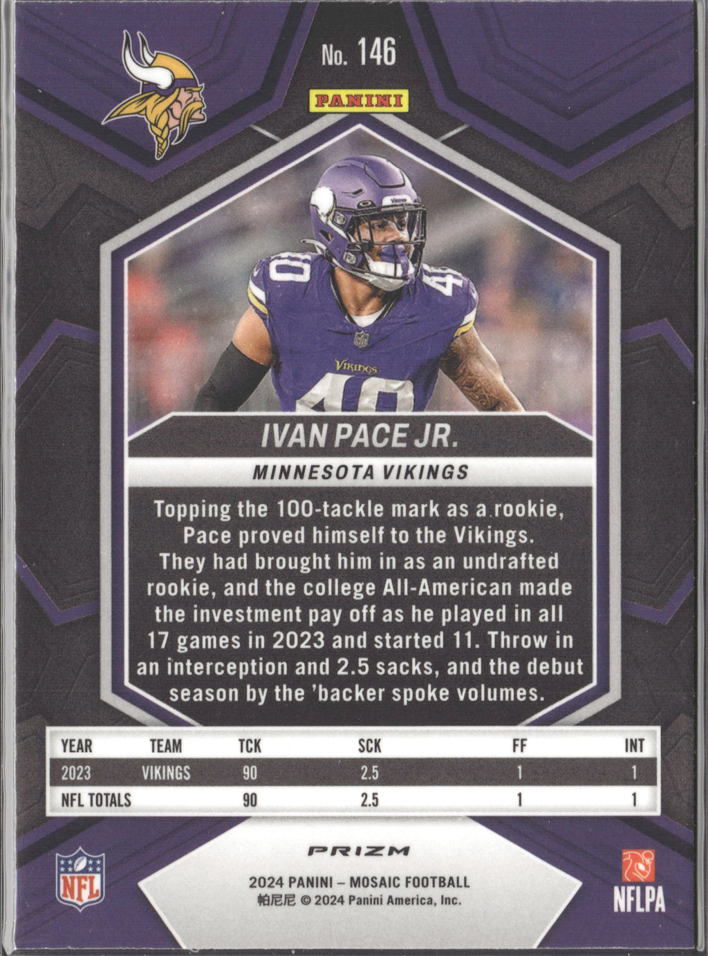 Ivan Pace Jr. #146 Mosaic 2024 Panini Mosaic Minnesota Vikings