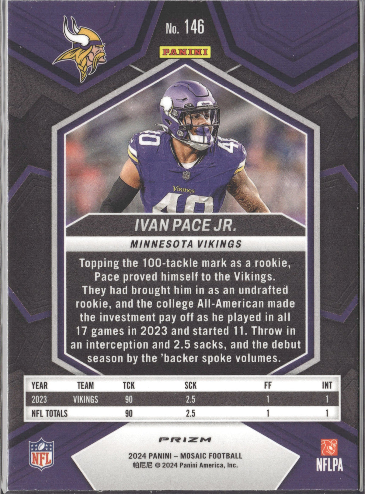 Ivan Pace Jr. #146 Mosaic 2024 Panini Mosaic Minnesota Vikings