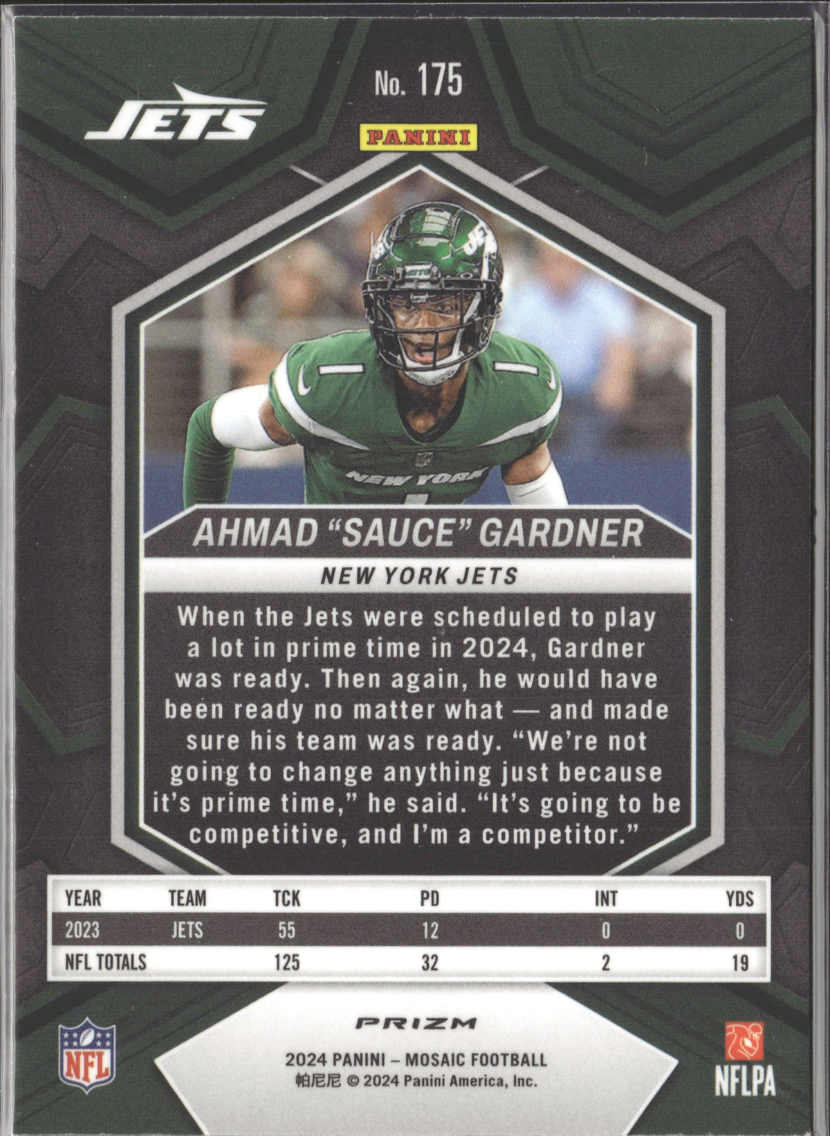 Ahmad "Sauce" Gardner #175 Mosaic 2024 Panini Mosaic New York Jets