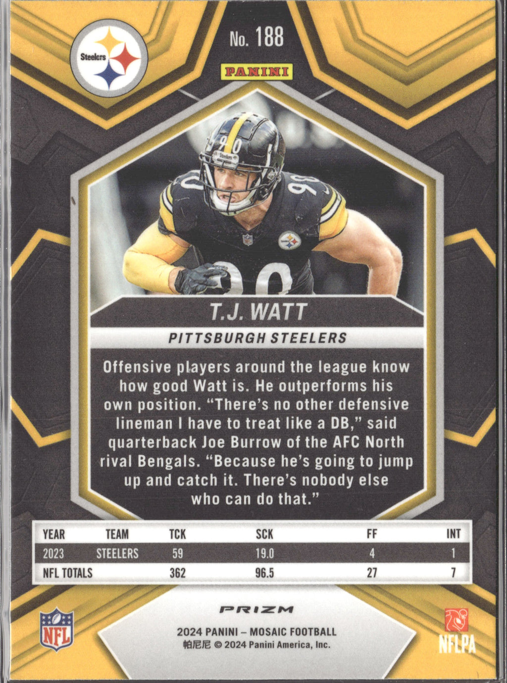 T.J. Watt #188 Mosaic 2024 Panini Mosaic Pittsburgh Steelers