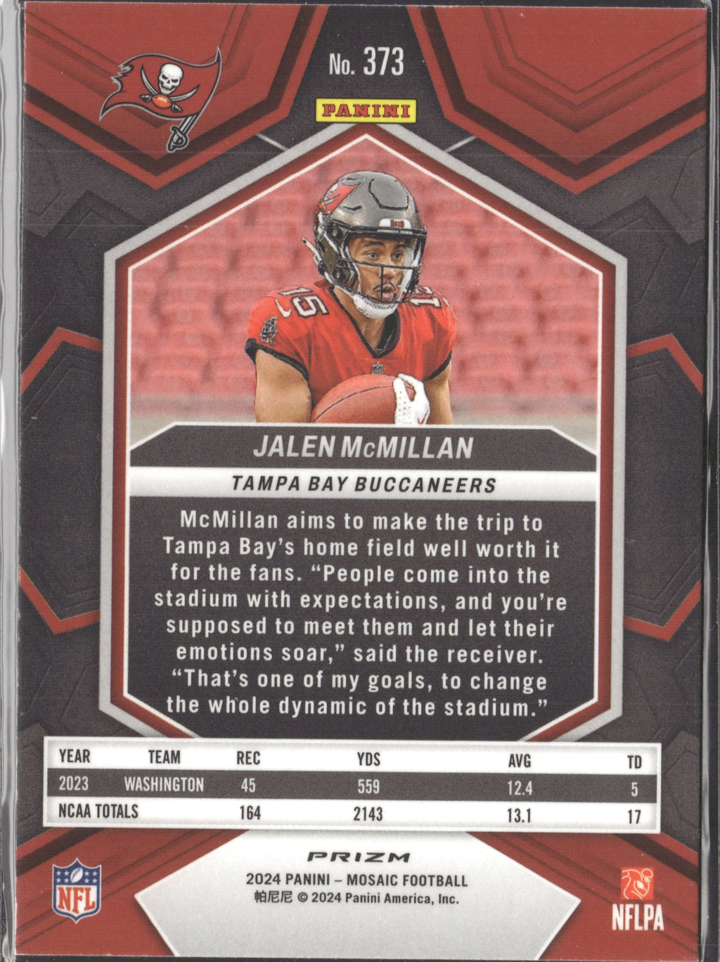 Jalen McMillan #373 Mosaic 2024 Panini Mosaic Tampa Bay Buccaneers