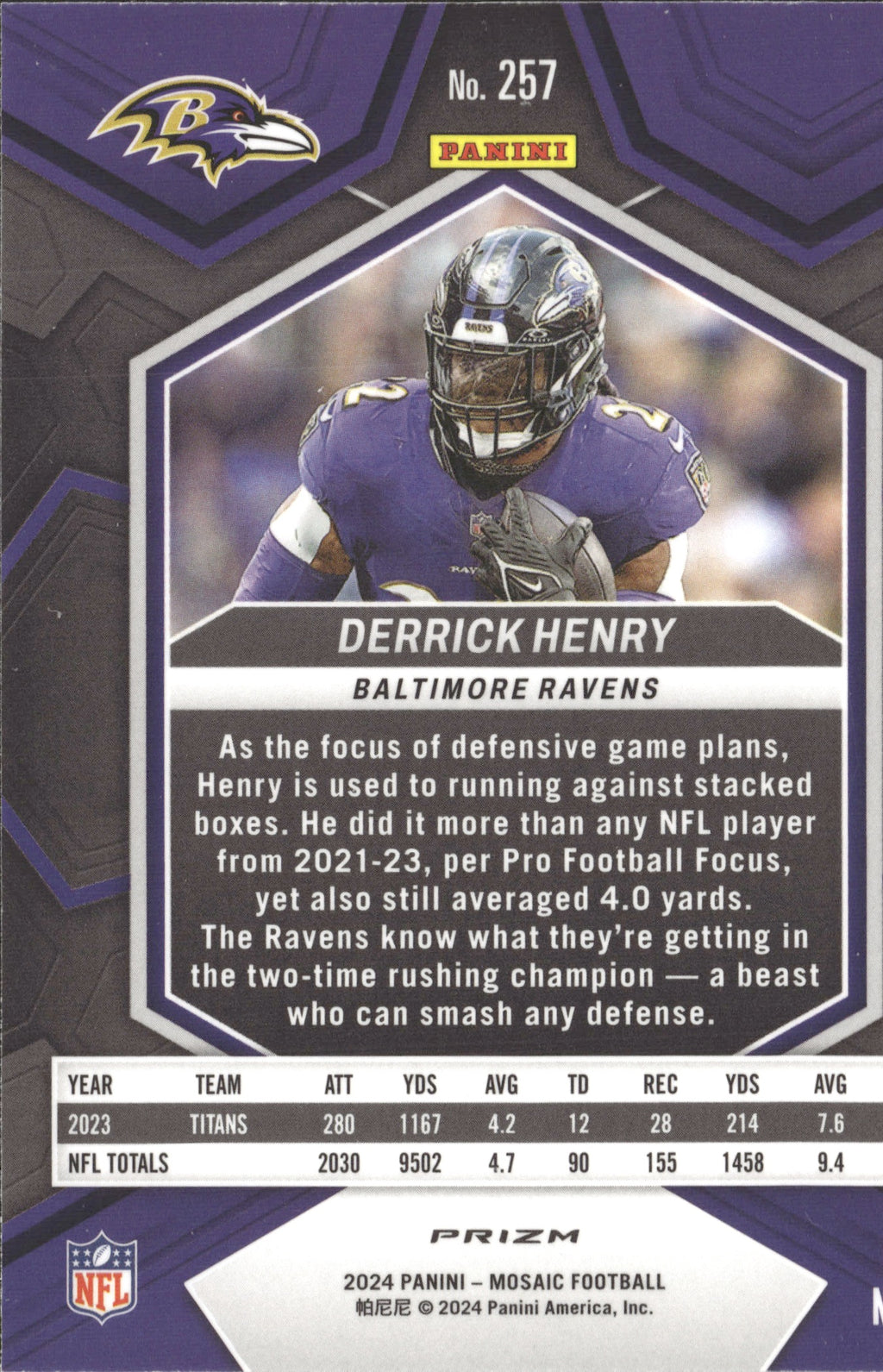 Derrick Henry #257 Mosaic 2024 Panini Mosaic Baltimore Ravens
