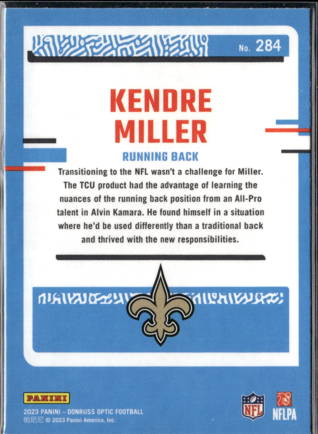Kendre Miller #284 2023 Donruss Optic New Orleans Saints RC