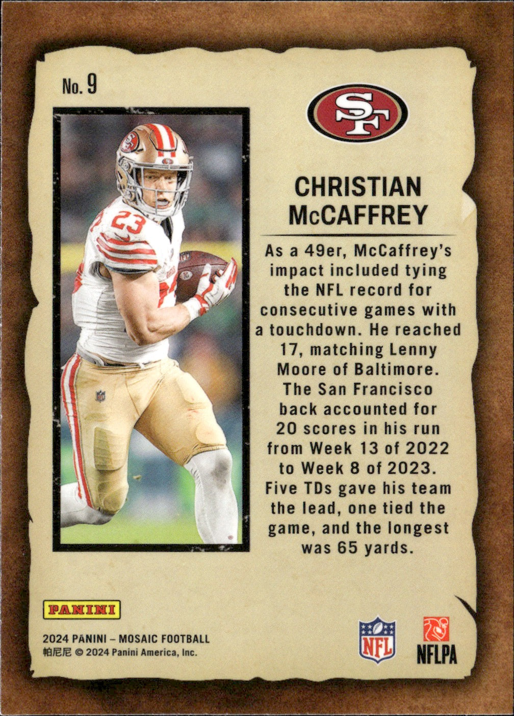 Christian McCaffrey #9 Notoriety 2024 Panini Mosaic San Francisco 49ers