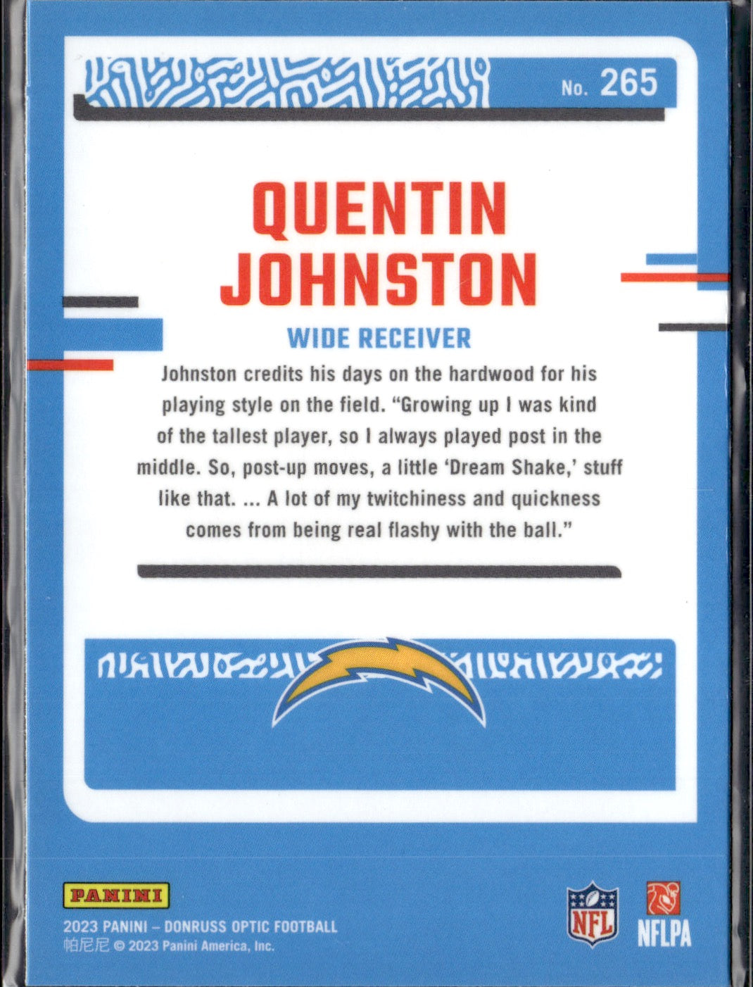 Quentin Johnston #265 2023 Donruss Optic Los Angeles Chargers RC
