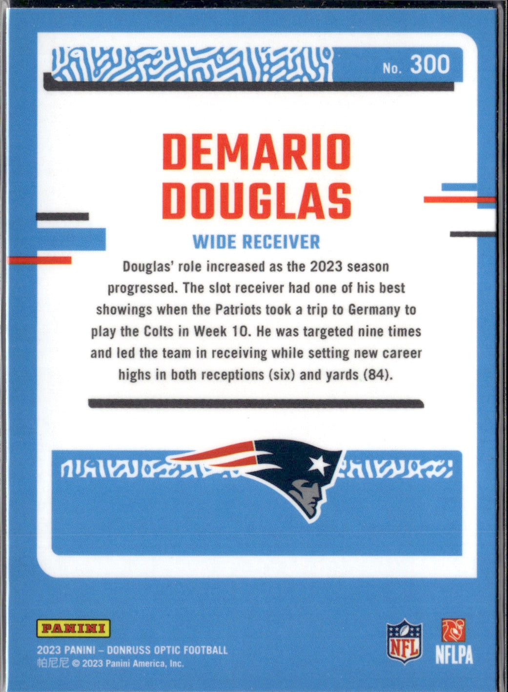Demario Douglas #300 2023 Donruss Optic New England Patriots RC