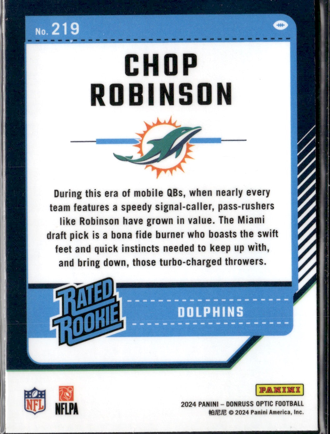 Chop Robinson #219 2024 Donruss Optic Miami Dolphins RC