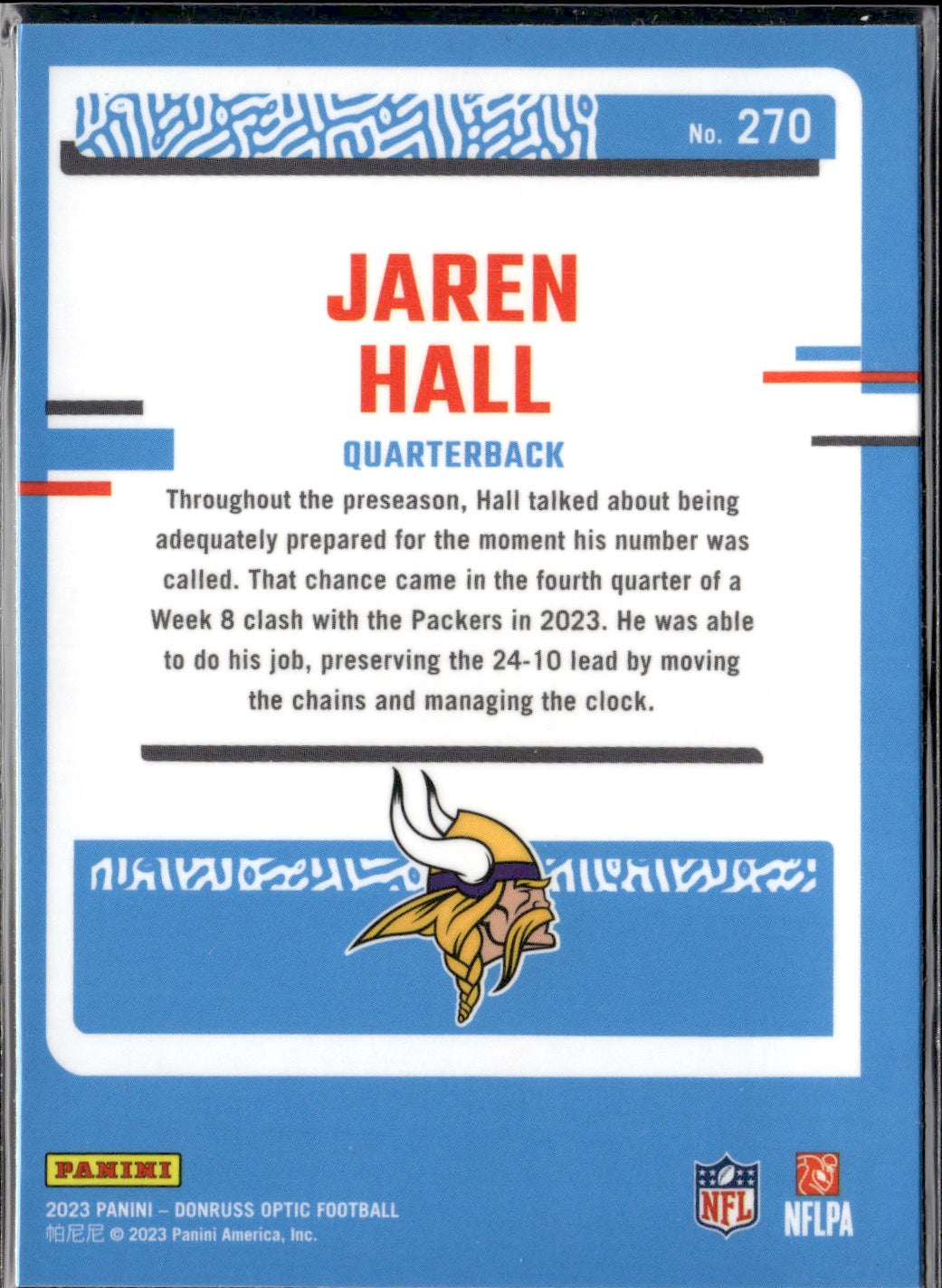 Jaren Hall #270 2023 Donruss Optic Minnesota Vikings RC