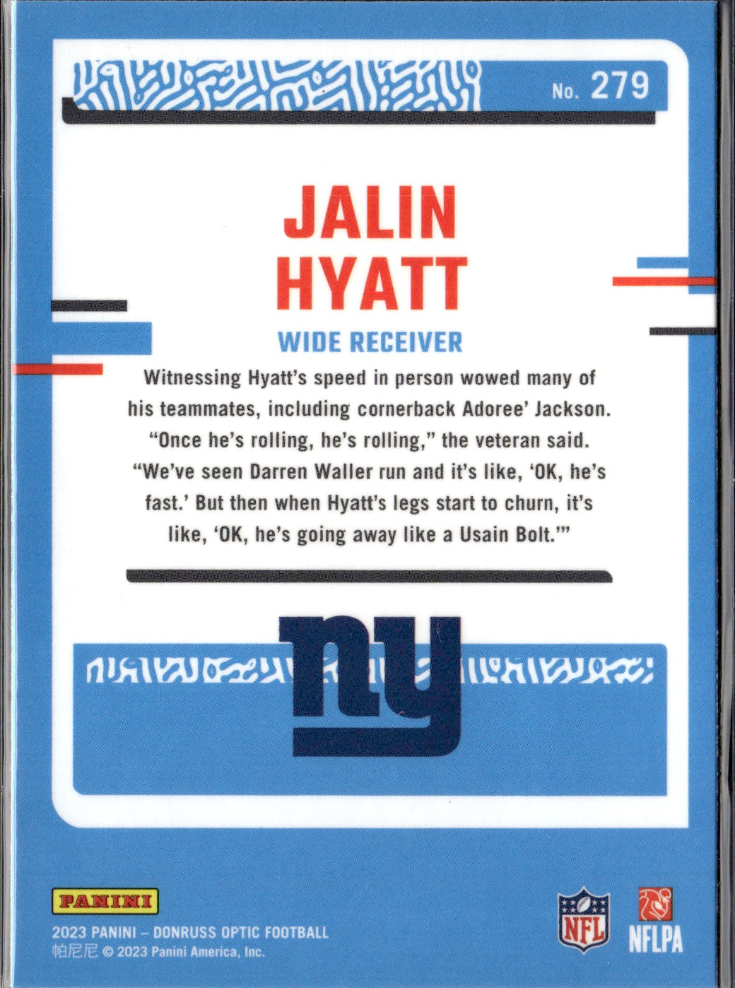 Jalin Hyatt #279 2023 Donruss Optic New York Giants RC