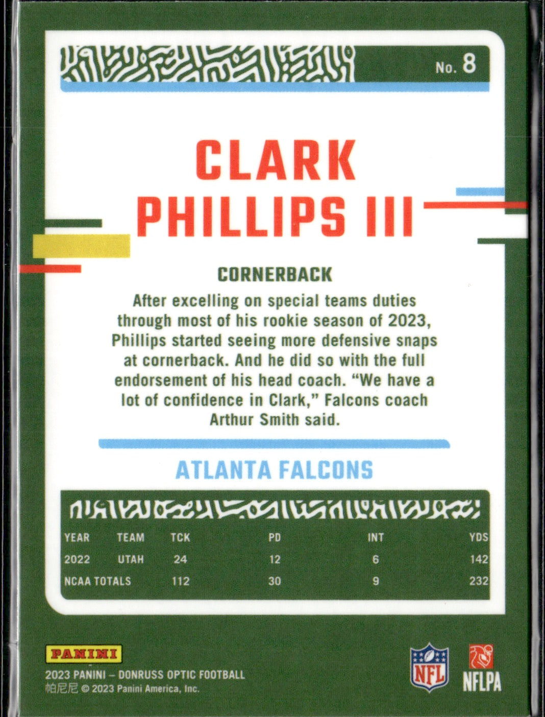 Clark Phillips III #8 2023 Donruss Optic Atlanta Falcons