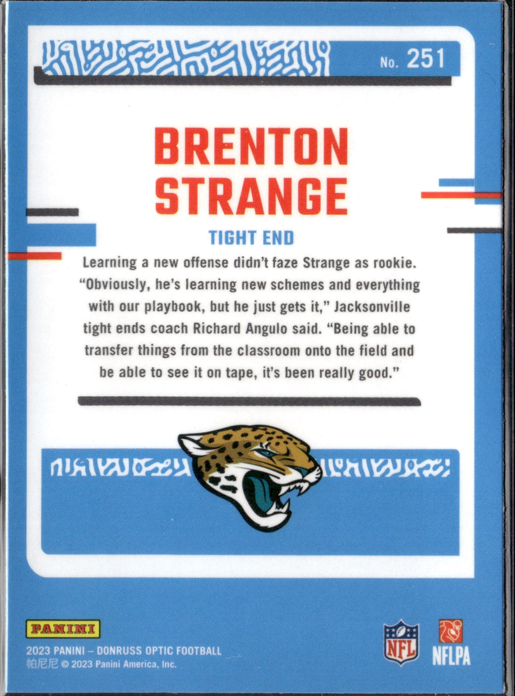 Brenton Strange #251 2023 Donruss Optic Jacksonville Jaguars RC