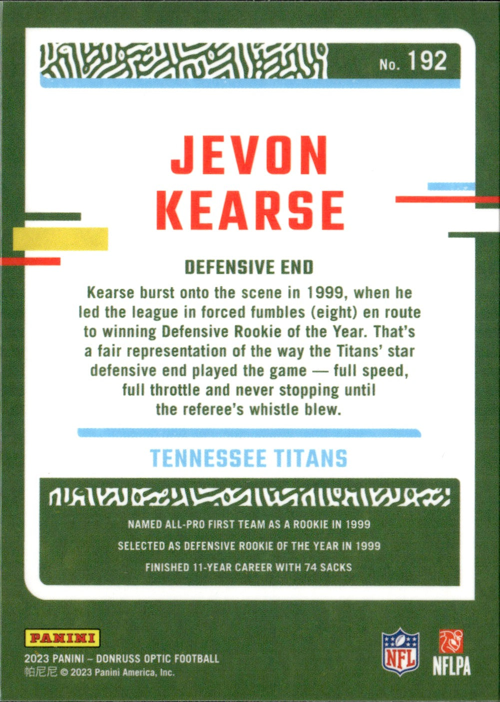 Jevon Kearse #192 2023 Donruss Optic Tennessee Titans
