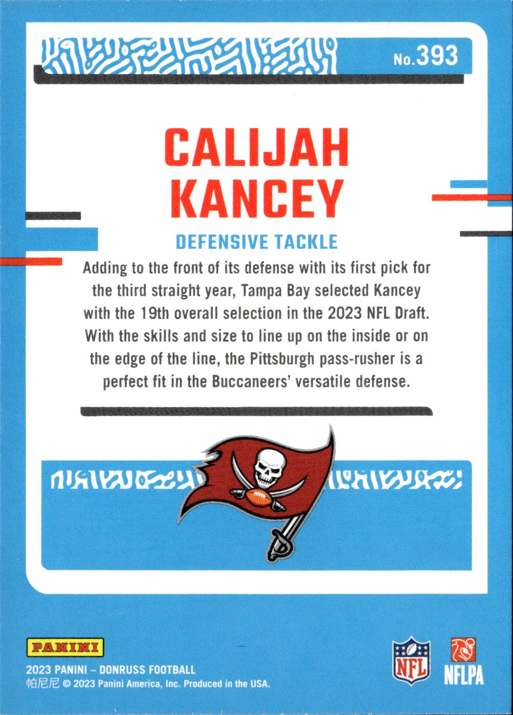 Calijah Kancey #393 2023 Donruss Tampa Bay Buccaneers RC