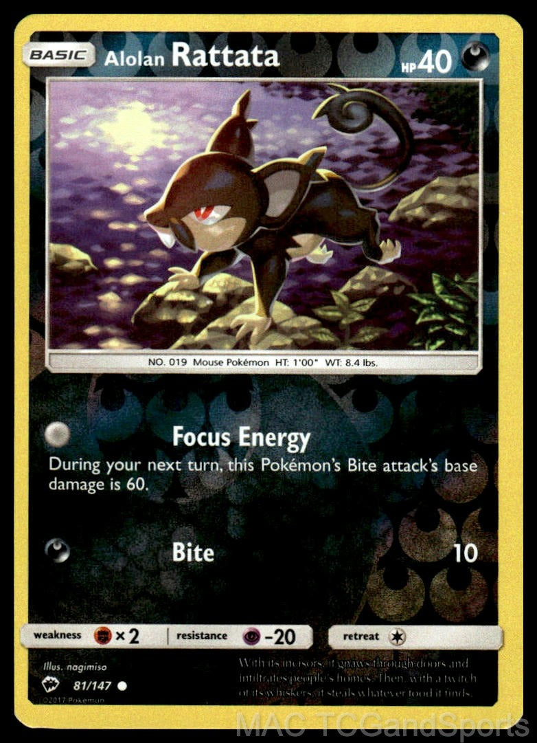 Alolan Rattata 81/147 Reverse Holo Burning Shadows Pokemon TCG LP