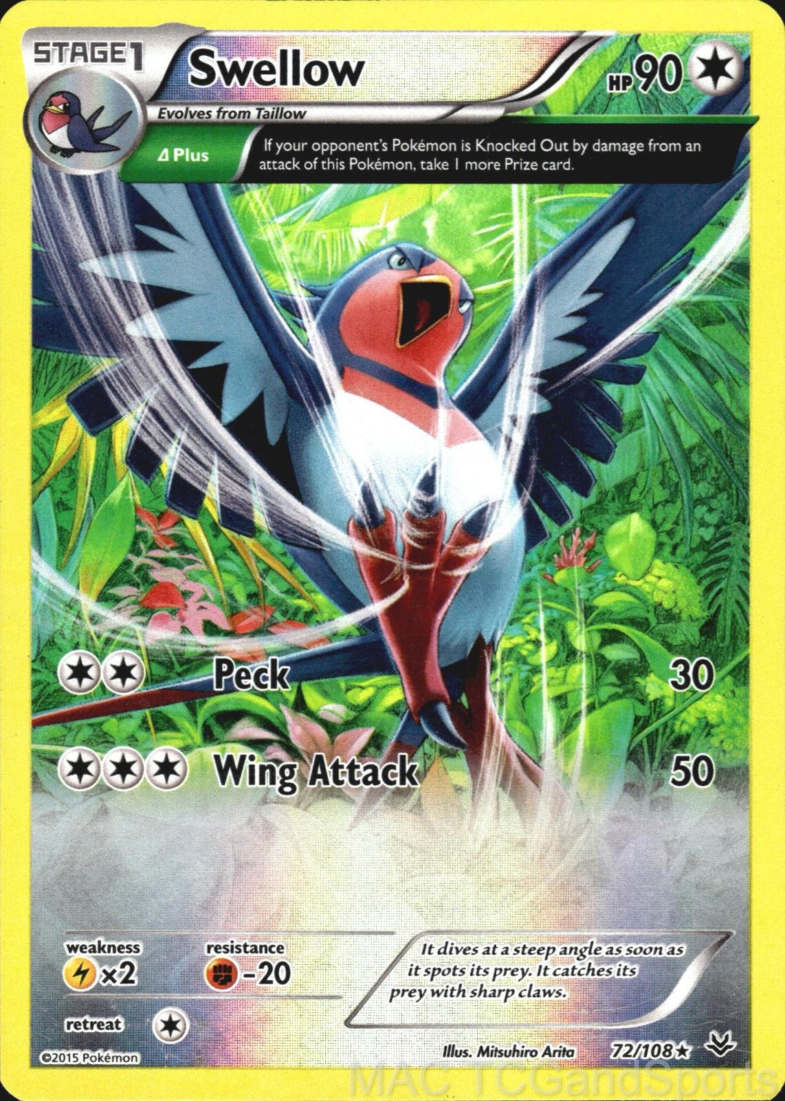 Swellow 72/108 Reverse Holo Roaring Skies Pokemon TCG LP
